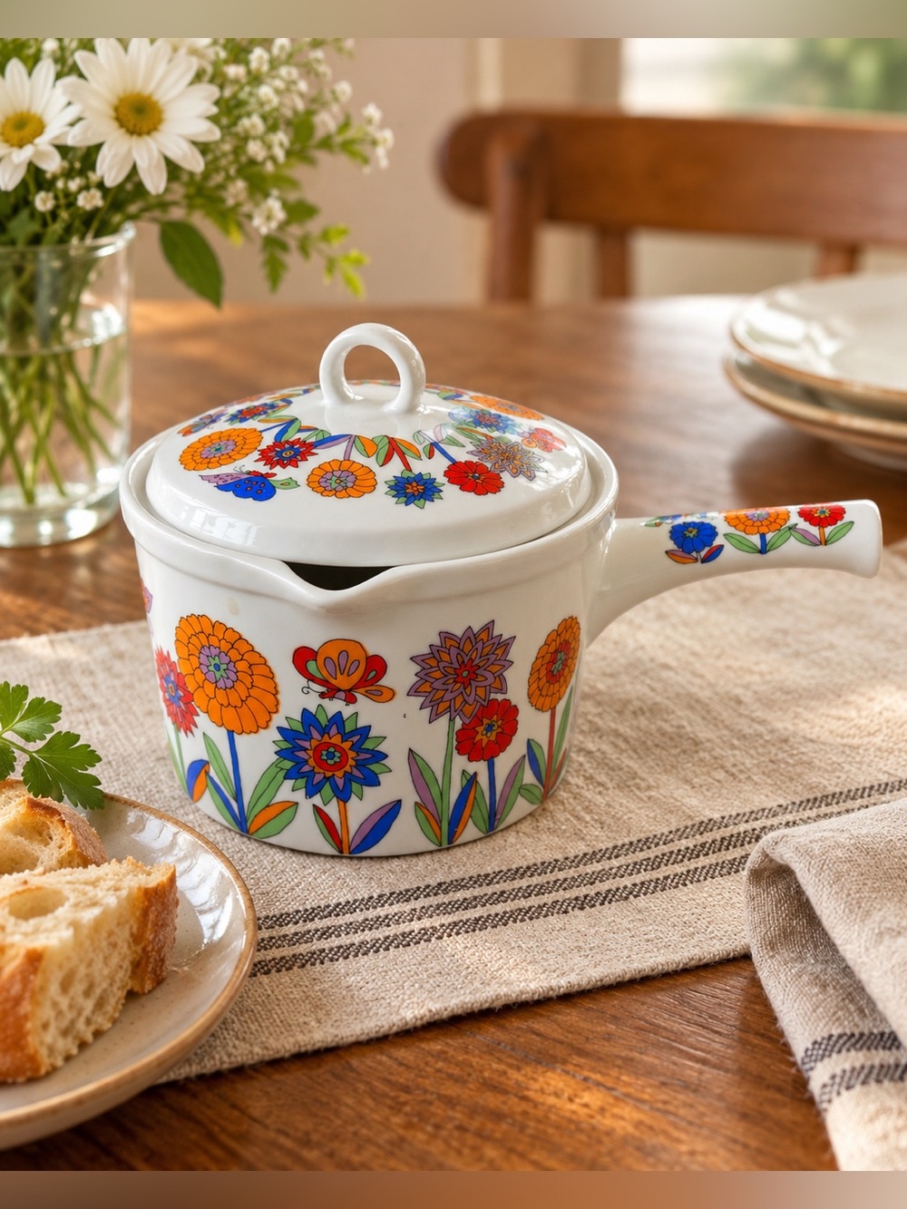 Vintage 1970s Japan Flower Power Sauce Pot